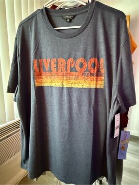 Liverpool charcoal graphic tee with orange and yellow stripes